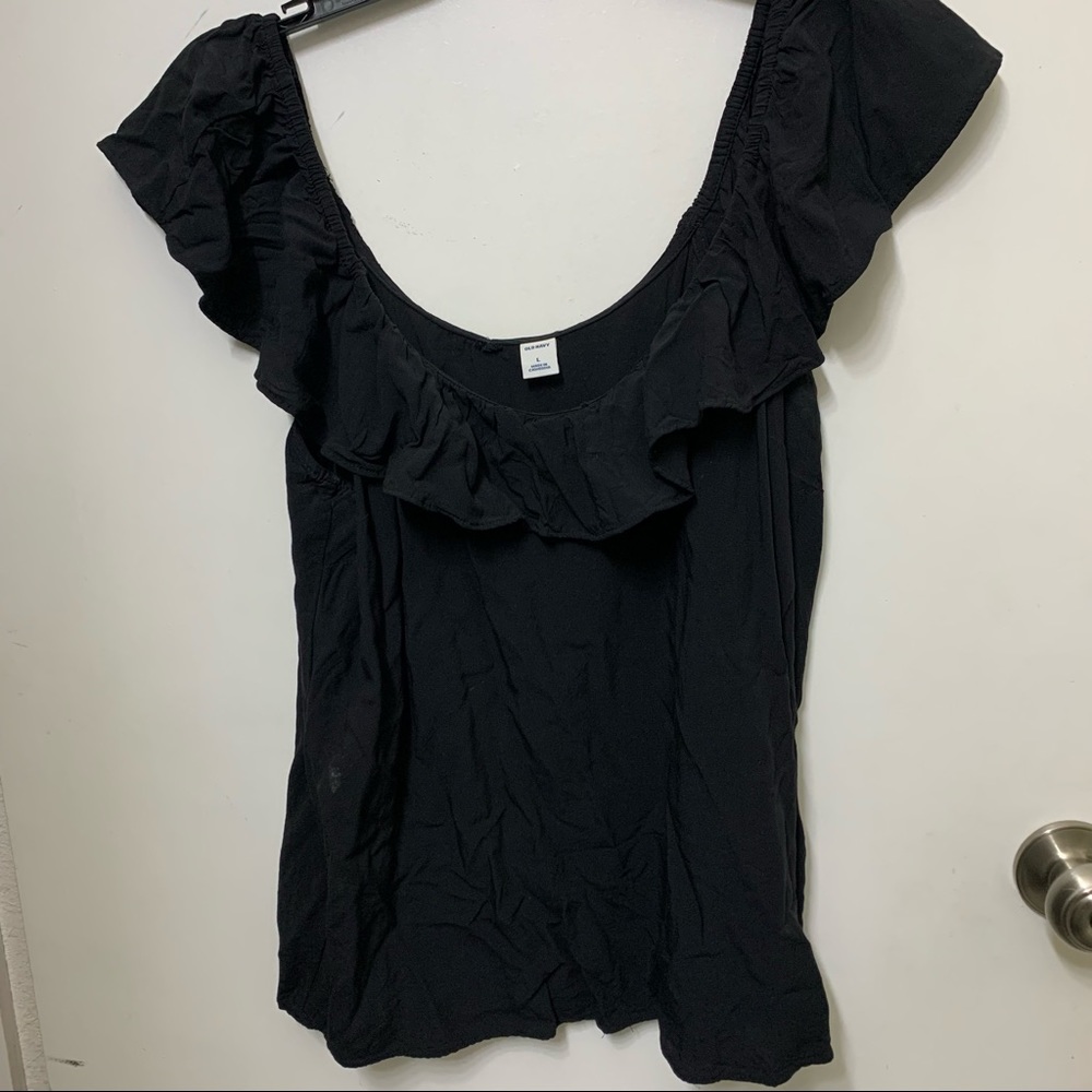 Old Navy Black Ruffled Sleeve Tank Top